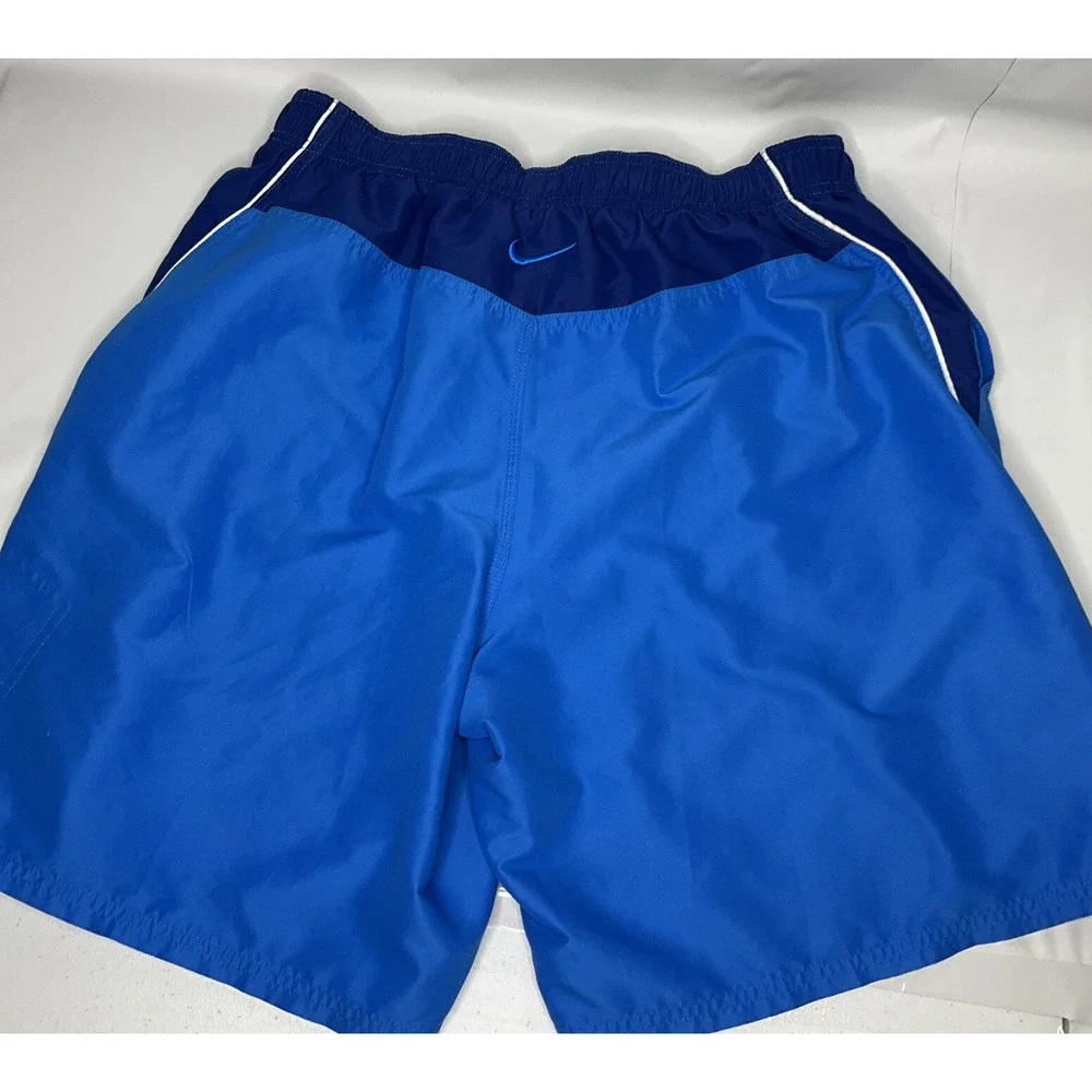 Nike Swim Trunks Mens 2XL Board Shorts Mesh Lined Blue Swoosh Pockets Bathing